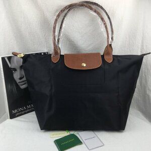 NWT Le Pliage Original Large Office Handbag Black Canvas Shoulder Tote L
